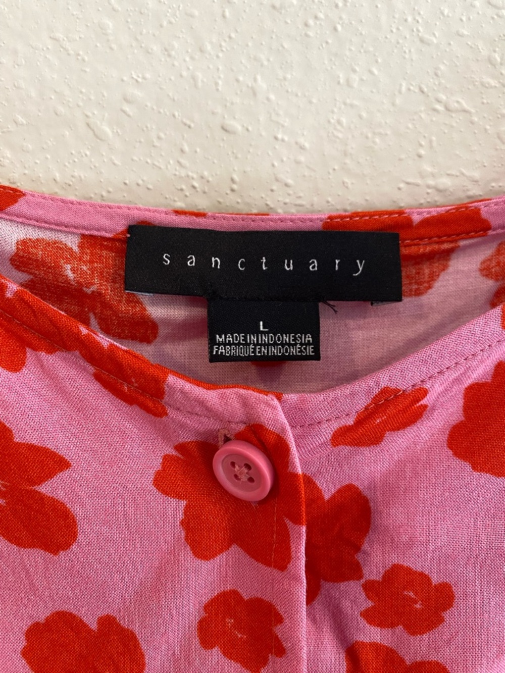 Sanctuary Pink Red Floral Poppy Button Front Top Large Puff Sleeve Boho Romantic - Picture 4 of 9